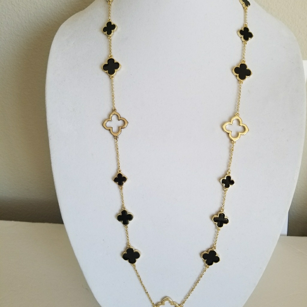 Clover Gold Necklace Black Four Leaf Clover